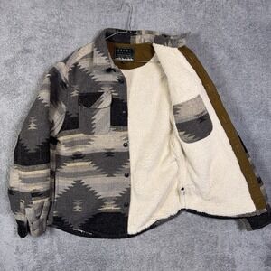 Jachs Flannel Jacket Mens M Sherpa Aztec Southwest Shirt Blanket Shacket Barn